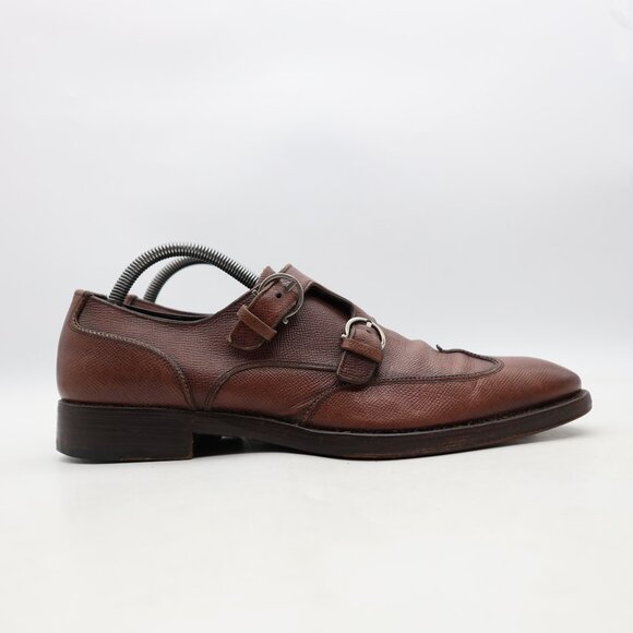 Salvatore Ferragamo Men\'s US Size 9 D Brown Leather Double Monk Strap Shoes main image 9